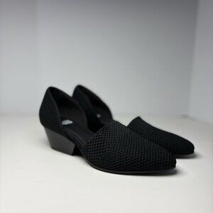 Eileen Fisher Lily D' Orsay Pumps Black Stretch Fabric Slip On Heel Shoes Sz 6.5